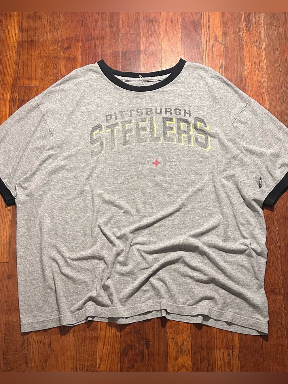 Vintage Y2K Pittsburgh Steelers Reebok NFL Faded Gray Black Ringer T-shirt XXL